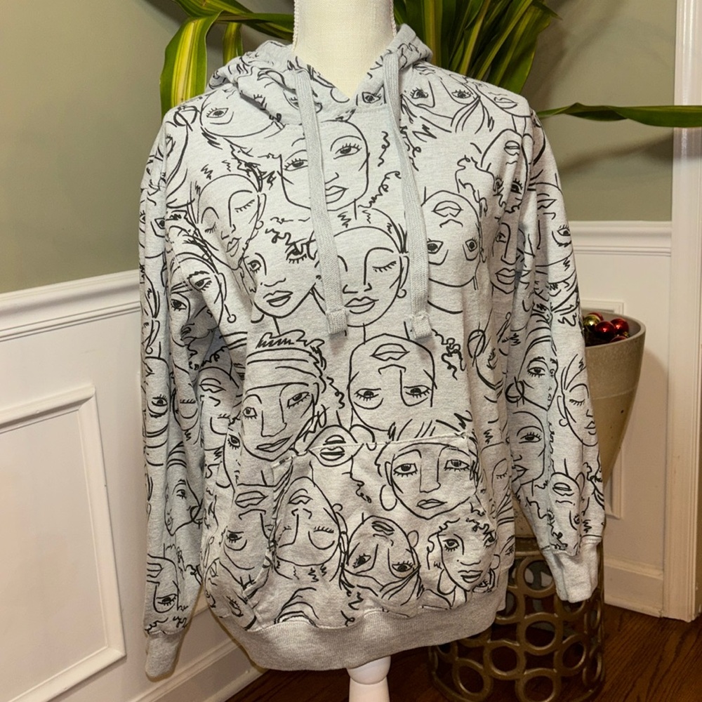 Maya Angelou Caged Bird Legacy Face Print Hoodie Gray Sweatshirt Medium 7-9